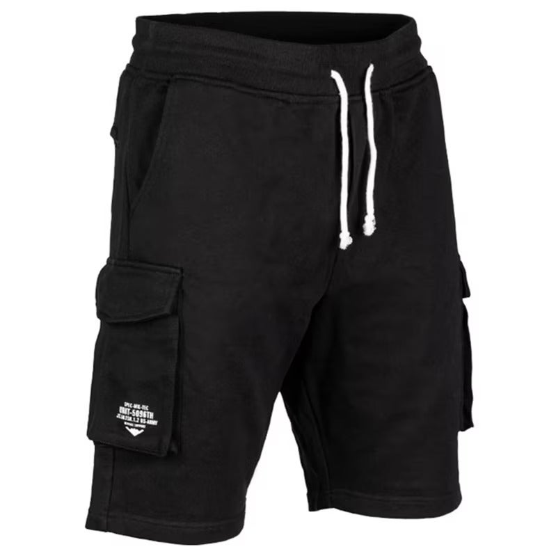 Mustat Mil-Tec US Sweatshorts -collegecargo shortsit joustavalla vy&ouml;t&auml;r&ouml;ll&auml; ja cargo-taskuilla.