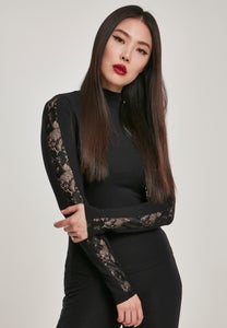 Ajaton naisten pitk&auml;hihaisen paita pitsiraidoilla