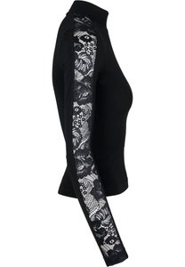 Urban Classics naisten musta toppi, korkea kaulus ja pitsihihat