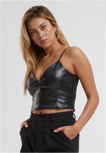 lyhyt musta keinonahkainen toppi