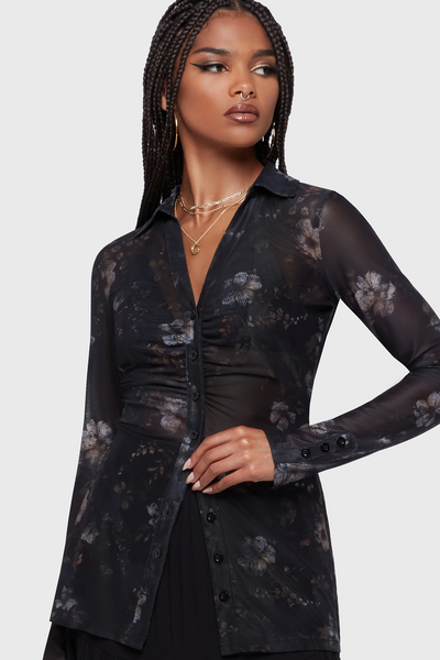 Killstar Autumna Hemd mit Kragen und V-Ausschnitt