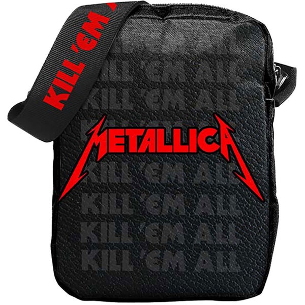 Metallica Kill &rsquo;Em All 1 -crossbody-laukku punaisella logolla ja toistuvalla tekstill&auml;