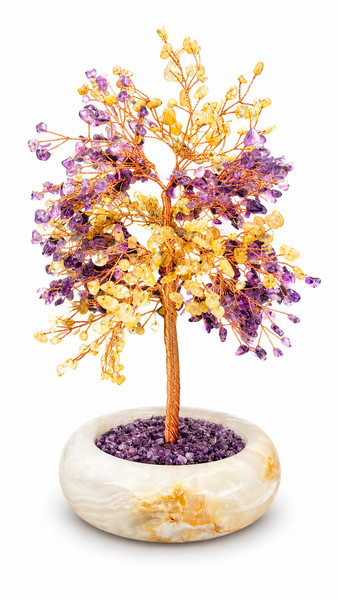 Ametisti & keltainen kvartsi - Kristallipuu, 25 cm